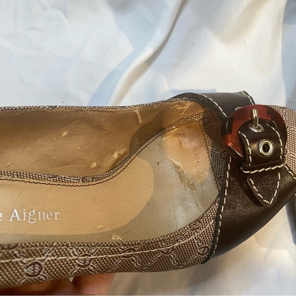 Etienne Aigner Peep Toe Brown Heels Pumps Size 6.5 - Picture 9 of 13